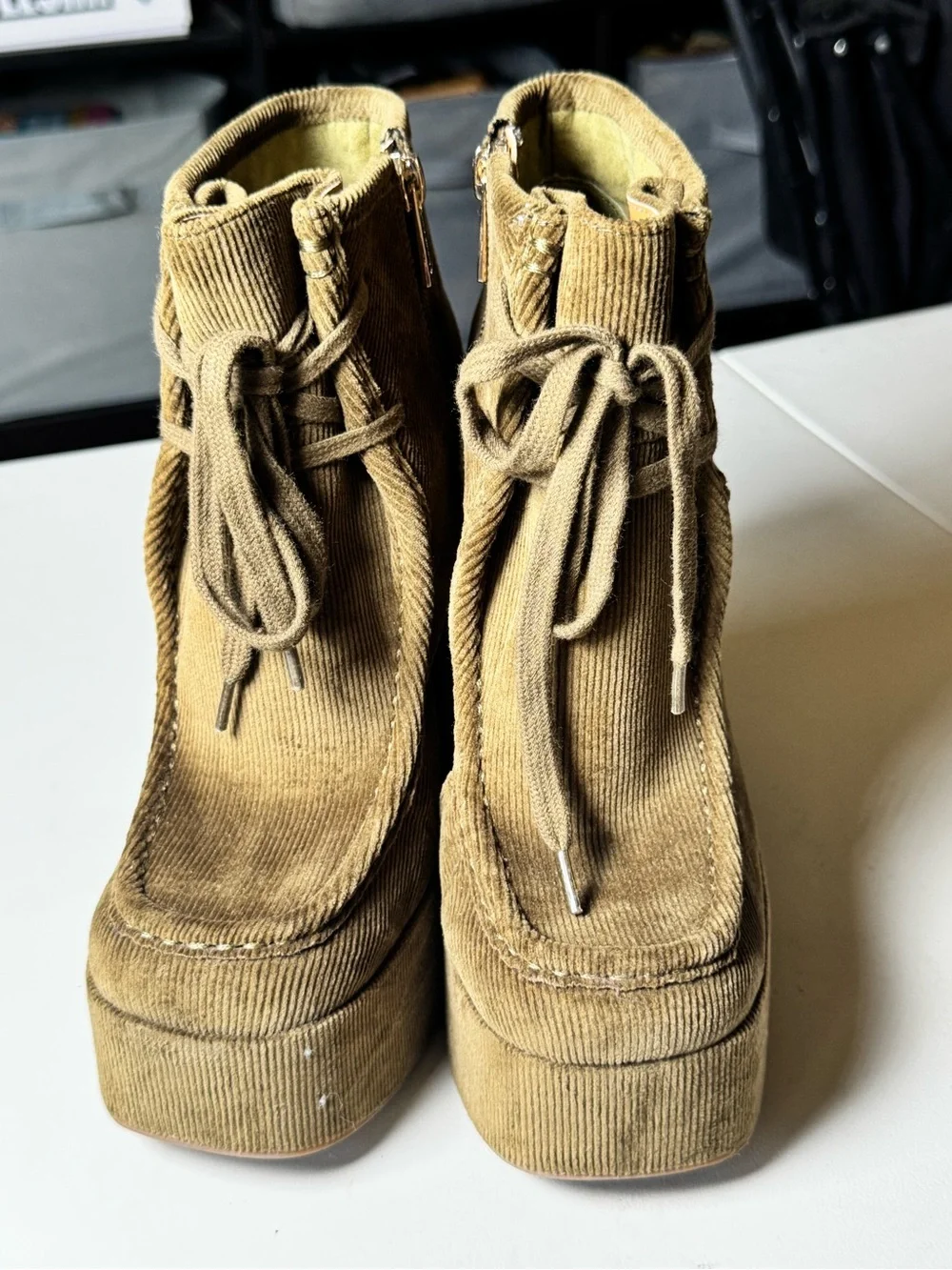 Jessica Simpson Saima Olive Corduroy Platform Boots 7